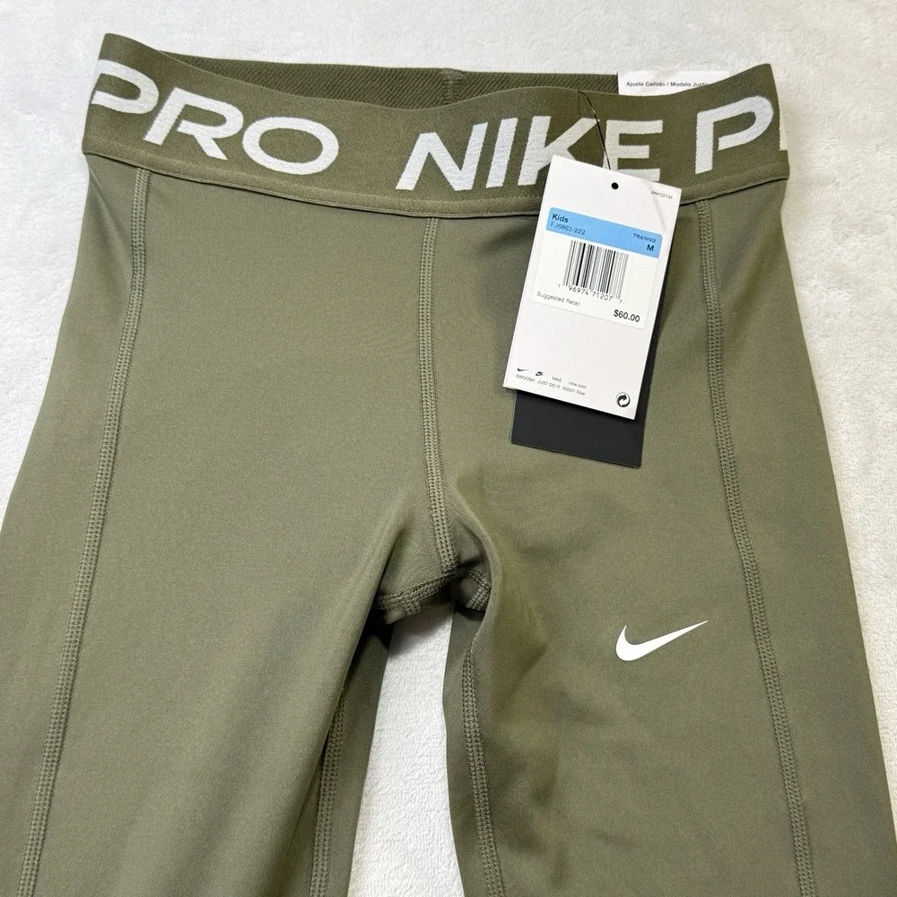 Nike Pro Training Leggings Youth Medium‎ Olive Green Compression Pants NWT